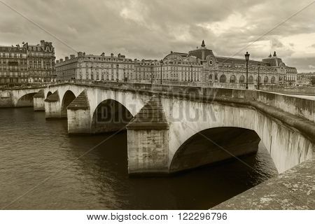 Pont de la Concorde one of the most famous old historic bridge in Paris France