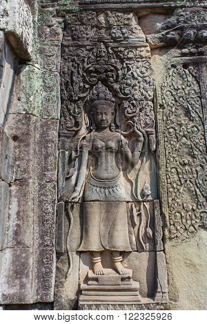 Apsara Dancer Stone Carving At Angkor Wat Temple