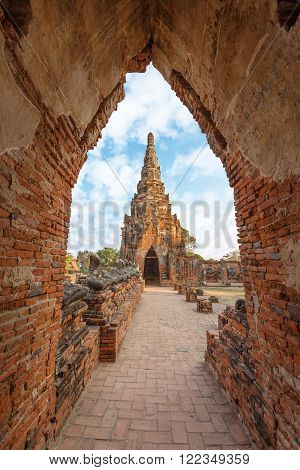 Brick gate with ancient castle in the area of Wat Chaiwatthanaram in Aytthaya, Thailand.