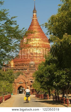 Bagan, Myanmar - 24 january 2010: The archaeological site of Bagan on Myanmar