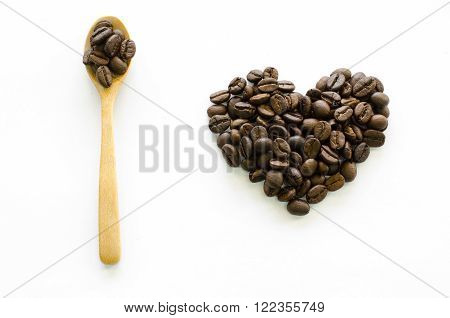 Heart made of coffee beans on white background love coffee coffee beloved Valentine's coffee