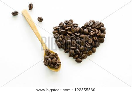 Heart Made Of Coffee Beans On White Background, Love Coffee, Coffee Beloved, Valentine's Coffee