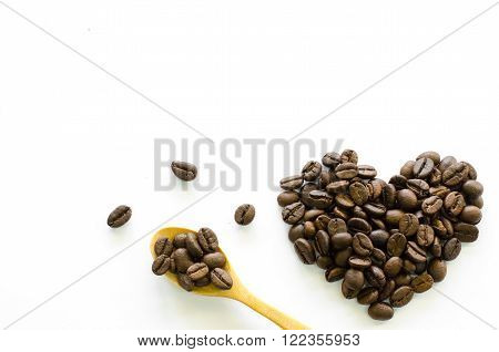 Heart made of coffee beans on white background love coffee coffee beloved Valentine's coffee