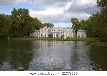 ORANIENBAUM, RUSSIA - SEPTEMBER 20, 2015: View of the Chinese Palace gloomy september day. The landmark of Oranienbaum