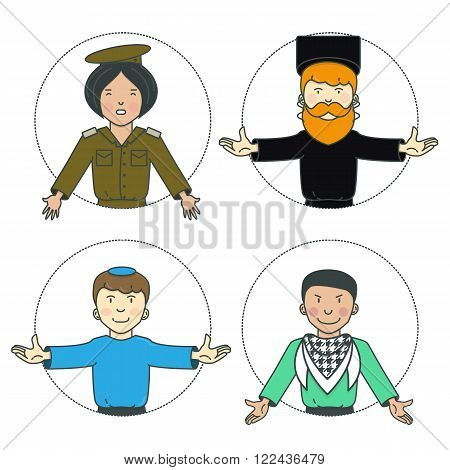 Vector set of characters. Different people icons of Israel.
