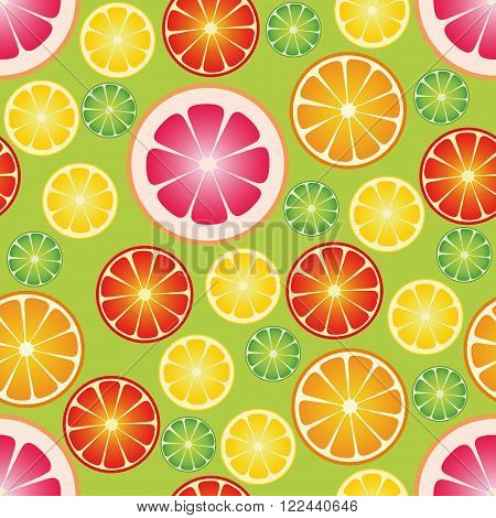 Seamless wallpaper with citrus fruits. Vector illustration.