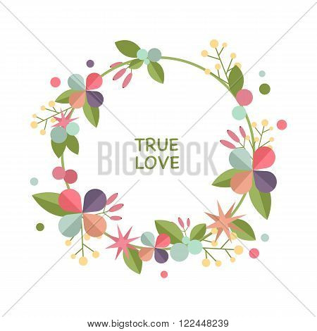 Floral Frame.Ornate wreath with  flowers,berries ,leaves.Flat vector illustration