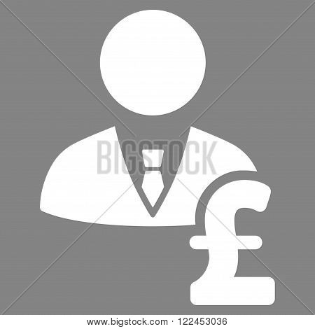 Pound Banker vector icon. Pound Banker icon symbol. Pound Banker icon image. Pound Banker icon picture. Pound Banker pictogram. Flat pound banker icon. Isolated pound banker icon graphic.