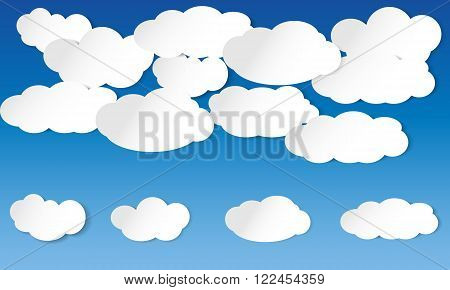 Illustrated clouds on blue sky, various shapes of clouds