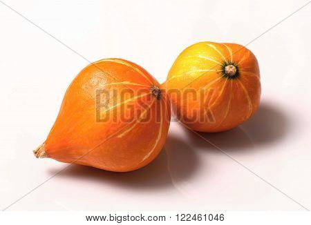 Two Orange Pumpkin Hokkaido on white background