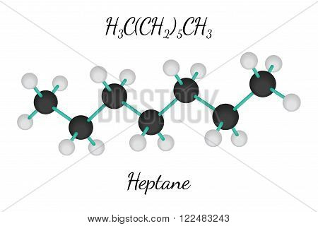 C7H16 heptane 3d molecule isolated on white