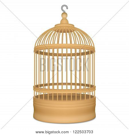 Wooden cage with metal hook for birds