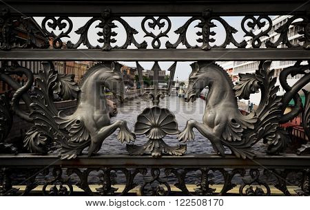 Great old architecture of Petersburg
Grill with the pattern with horses on the bridge