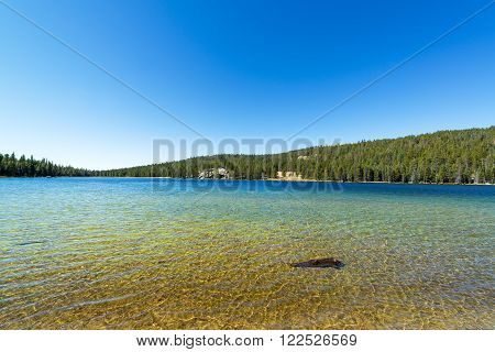 West Tensleep Lake view in Wyoming with a blue sky