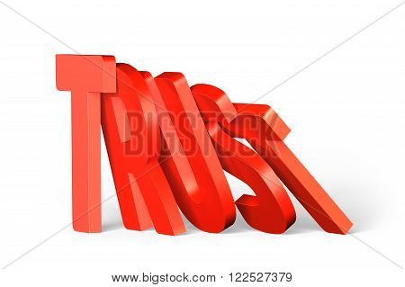 Red trust word of dominoes falling on white background.
