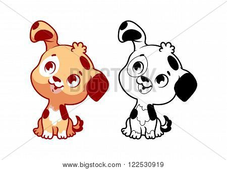 Cute little puppy. Cartoon vector character isolated on a white background with black outline.