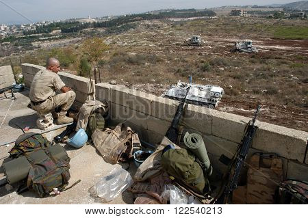 TYR, LEBANON-OCTOBER 18, 2006 :Unidentified UN soldier on patrol on October 18, 2006 in Tyr, Lebanon.