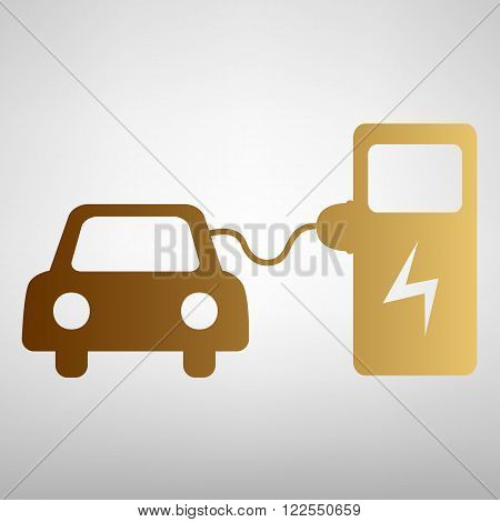Electrocar battery charging sign. Flat style icon with golden gradient