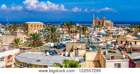 Old town of Famagusta (Gazimagusa) panoramic view. Cyprus.