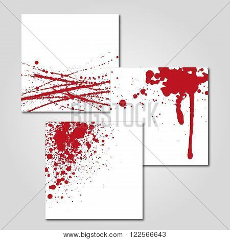 a set of three abstract illustrations of sprayed blood