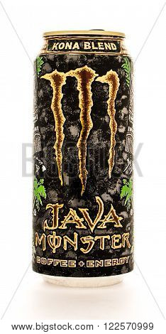 Winneconne WI - 12 August 2015: Can of Java Monster coffe enery drink in kona blend flavor.