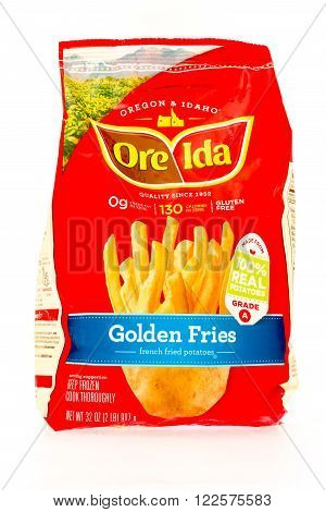 Winneconne WI - 29 August 2015: Bag of Ore Ida golden fries made from 100% potatoes.