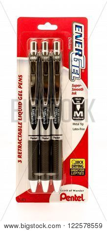 Winneconne, WI -27 Sept 2015: Package of Pentel ener gel pens