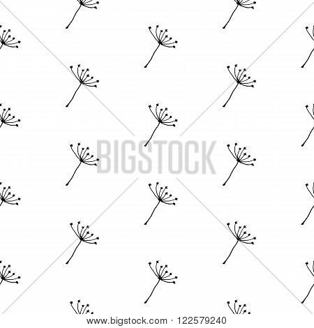 Lovely dandelion seed pattern with hand drawn seeds. Cute vector black and white dandelion seed pattern. Seamless monochrome dandelion seed pattern for fabric, wallpapers, cards and web backgrounds.