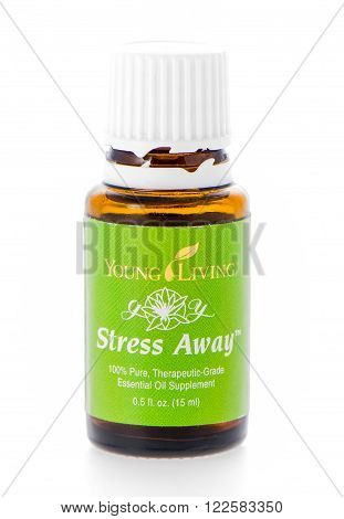 Winneconne WI - 19 February 2015: Bottle of Young Living Stress Away essential oil supplement.