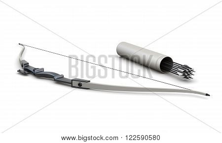 Modern bow and arrows isolated on white background. 3d rendering.
