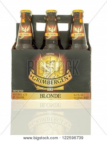 Winneconne WI - 10 Jan 2016: A six pack of Grimbergen beer.