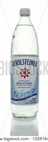 Winneconne WI - 5 March 2016: A bottle of Gerolsteiner sparkling mineral water
