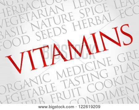 Vitamins word cloud health concept, presentation background