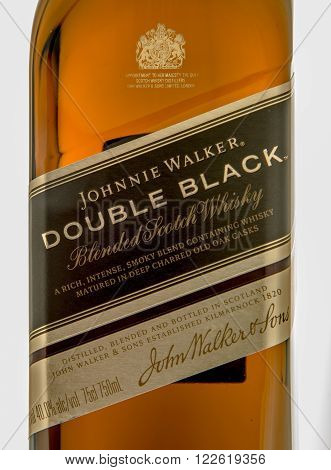 Winneconne WI - 10 March 2016: A close up shot of Johnnie Walker double black whisky
