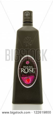 Winneconne WI - 19 March 2016: A bottle of Tequila Rose strawberry cream liqueur