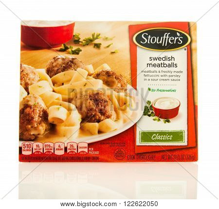 Waupun WI - 9 March 2016: Box of Stouffer's swedish meatballs frozen dinner