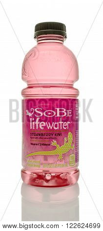 Winneconne WI - 14 Jan 2016: Bottle of Sobe lifewater in Strawberry Kiwi flavor.