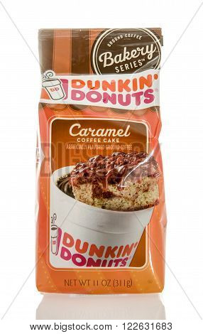 Winneconne WI - 7 Feb 2016: Bag of Dunkin' Donuts ground coffee in caramel flavor.