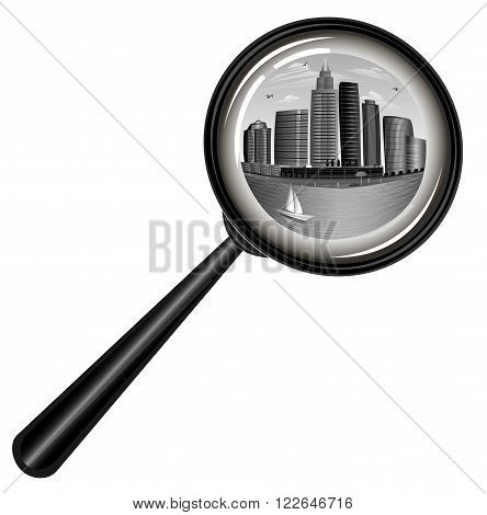 City under surveillance. Kind of a magnifying glass.