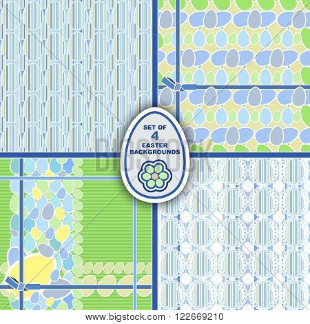 Set of Four Vector Easter Eggs Seamless Patterns