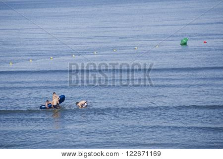 BAIONA, GALICIA, SPAIN - AUGUST 26: people at the beach, on August 26, 2015 in Baiona, Galicia, Spain