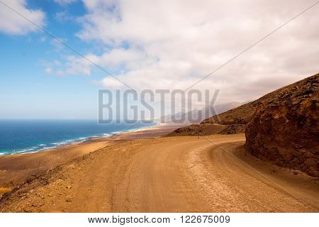 Top view on Cofete coastline on Fuerteventura island in Spain