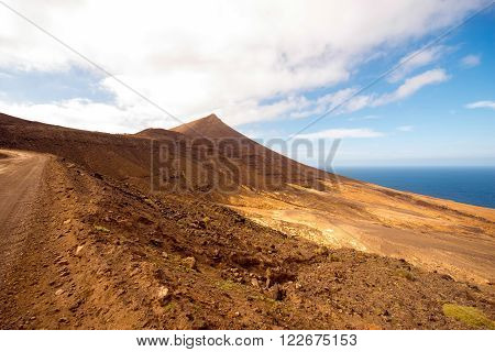 Top view on Cofete coastline on Fuerteventura island in Spain