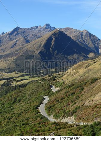 Part of the road between Queenstown and Glenorchy, in the Sothern Island of New Zealand.