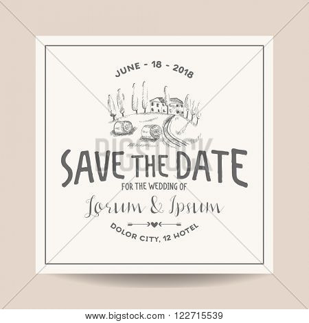 Wedding Invitation Card. Save the Date. Wedding Card. French Farm Theme. Vineyard Theme. Vector Invitation. Bridal Shower.