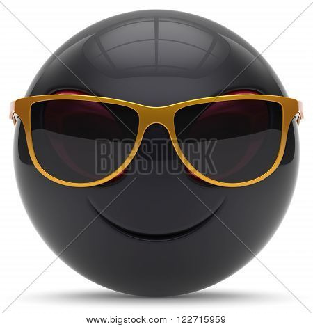 Smiley head emoticon alien face sunglasses cartoon cute monster ball black golden avatar. Cheerful funny smile invader person character toy laughing eyes joy icon concept. 3d render isolated