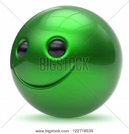 Smiling face green head ball cheerful sphere emoticon cartoon smiley happy decoration cute. Smile funny joyful person laughing joy character toy good avatar. 3d render