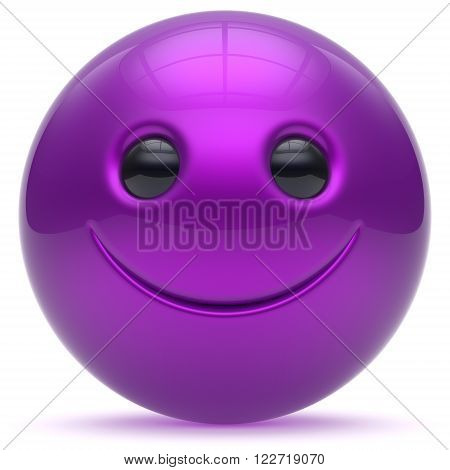 Smile face head ball purple cheerful sphere emoticon cartoon smiley happy decoration cute blue. Smiling funny joyful person laughing joy character toy good avatar. 3d render