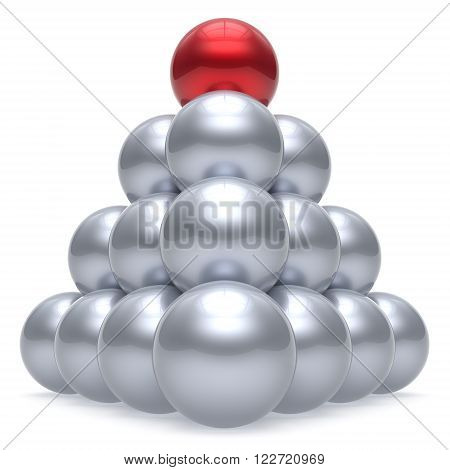 Pyramid leader sphere ball hierarchy corporation red top order leadership element teamwork group business concept shiny sparkling white chrome. 3d render isolated