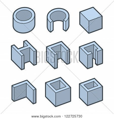 Metal Profiles  Icons Set. Steel Products. Vector illustration